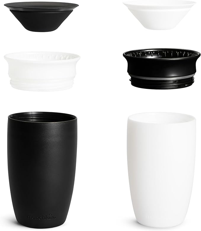 Munchkin Sippy Cups for Toddlers 1-3, Spill Proof Miracle 360 Cup, 10 Ounce, 2 Pack, Black/White
