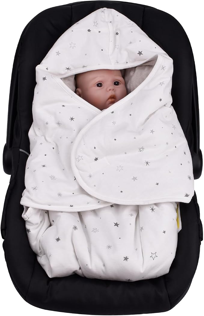 Bebamour Winter Car Seat Cover and Baby Swaddle Blanket - Newborn Wrap for Girls Boys, Warm Winter