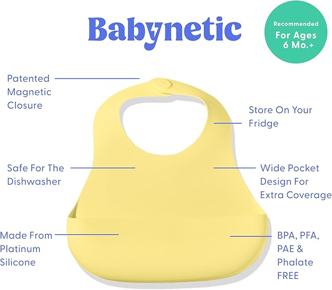 Magnetic Silicone Baby Bib ??Waterproof, Dishwasher Safe, BPA Free Food-Grade, Feeding Bib for Infants and Toddlers
