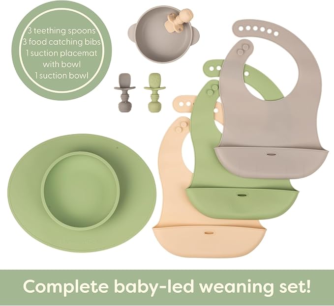 UpwardBaby Led Weaning Supplies - Suction Plates for Baby - Spoons Self Feeding 6 months Bowls Silicone Plates Bowls Self Eating - Toddler/Infant First Stage BLW Utensils 6-12 Months