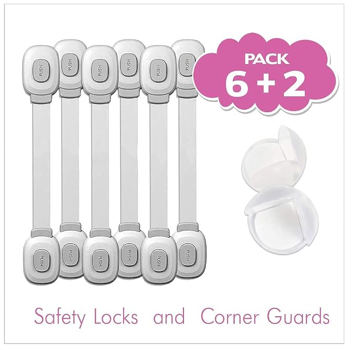 Baby Safety Cabinet Locks | Baby Proofing | Easy To Install | Cabinet Locks | Refrigerator Lock | Edge Protectors | Drawer Locks Child Safety | Door Locks for Kids | Door Latch (Locks and Corners)