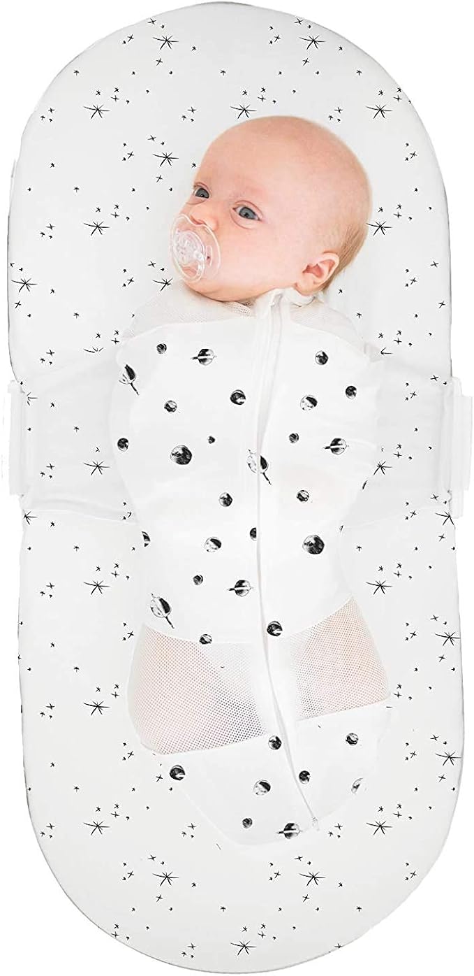 Happiest Baby SNOO Sleep Sack - 100% Organic Cotton Baby Swaddle Blanket - Doctor Designed Promotes Healthy Hip Development (Ivory Planets, Medium)