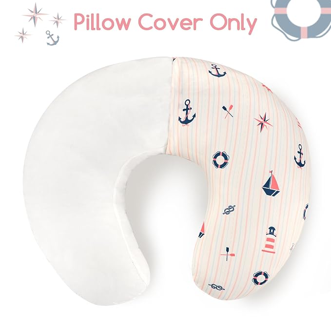 DILIMI Nursing Pillow Cover, Removable Pillowcase for Breastfeeding Pillows Sailboat Print, Ultra Soft Comfortable Slipcover for Baby Girl and Boy, Navigation Anchor