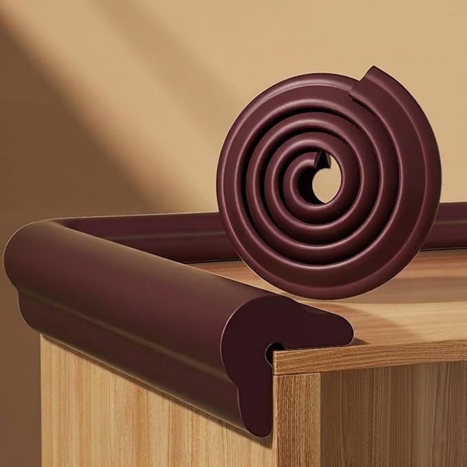 Edge Protector for Baby, Desk Edge Cushion, Baby Proofing Edge Corner Protectors Self Adhesive Furniture Corner Guard Bumper for Table, Fireplace (Brown, 6.56ft)