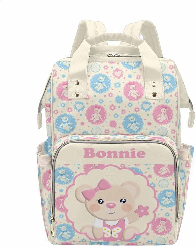 M YESCUSTOM Custom Cartoon Bear Diaper Bag Backpack Personalized Name Mommy Bag for Women Customized Gift for Mothers Day