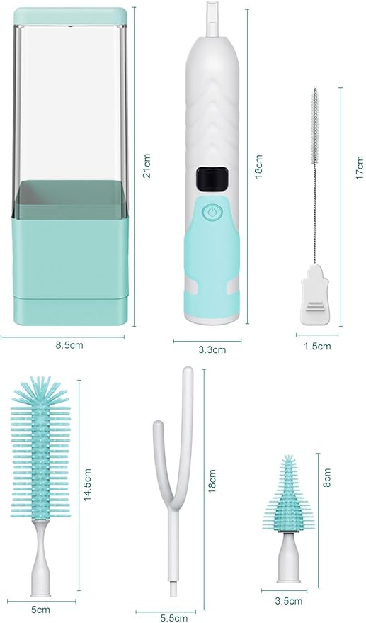 Electric Bottle Brush Cleaner, Portable & Rechargeable Electric Baby Bottle Brush Travel Kit??Nipple & Baby Straw Cleaner Brush,UV sterilized for Moms (Green)