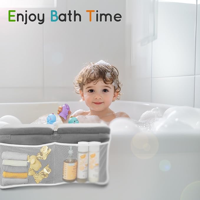 Comfortable Bath Kneeler and Elbow Kneeling Rest Pad for Baby Bathing Parents - Painless Foam Mat with Toy Organizer Pockets - Quick Drying, Foldable, Non-Slip for Baby and Toddler Bathing