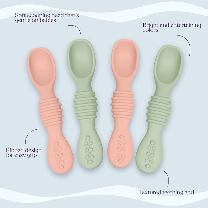 Silicone Baby Spoon Set - Baby Led Weaning First Stage Feeding Utensils, Gum Friendly, BPA & Phthalate Free
