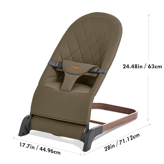 Foldable Baby Bouncer, Baby Seat with 3 Adjustable Heights, Portable Newborn Rocker, Ergonomic Bouncy Seat for Natural Bounce, Bouncer for Babies 0-6 Months, Soft Cotton (Green)