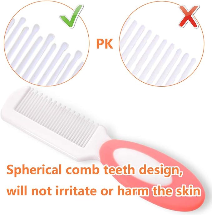 Baby Hair Brush and Comb Set for Newborns & Toddlers，Natural Soft Bristles，Ideal for Cradle Cap， Baby Registry Gift (Pink)