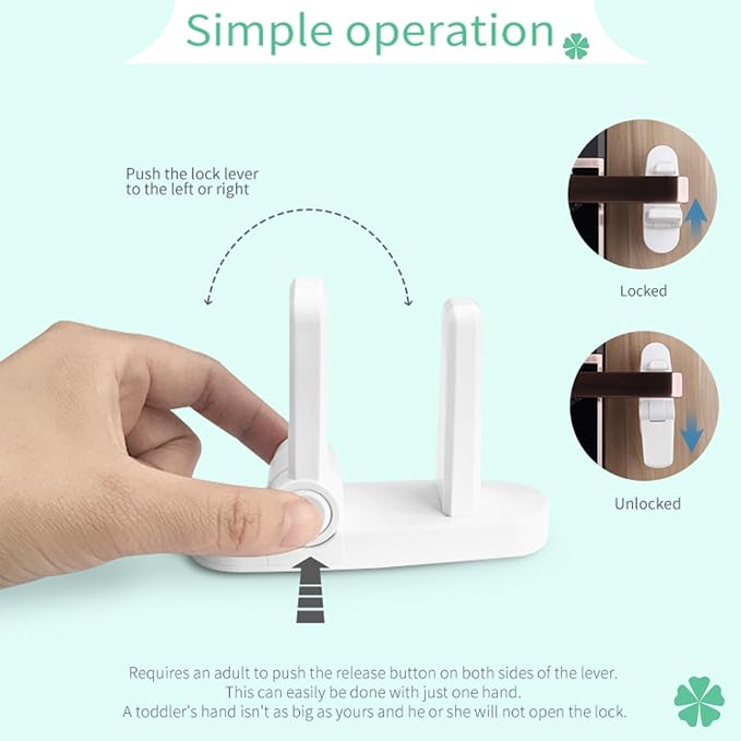 Door Lever Lock 1 Pack, No Drilling, ABS Material Door Handle Baby Proof with Strong 3M Adhesive Milky White