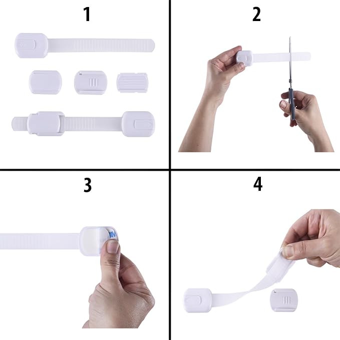 Child Safety Cabinet Locks (10 Pack) – Adjustable Baby Proofing Strap Latches with Strong 3M Adhesive – No Drill Childproof Locks for Drawers, Cabinets, Fridge, Door, Closet, Grey