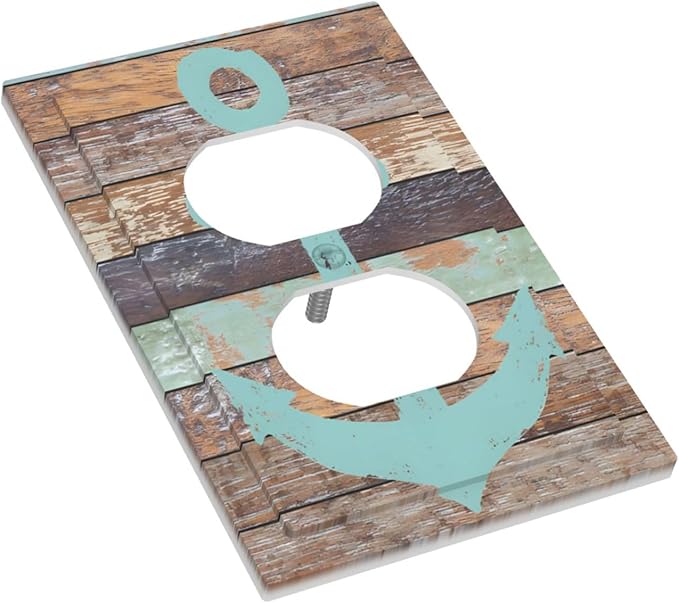 Timeworn Marine Weathered Wood Rustic Nautical Anchor Outlet Covers 1 Gang Duplex Light Switch Cover Decorative Switch Plates Electrical Receptacle Faceplate Wall Plate for Farmhouse Home Decor