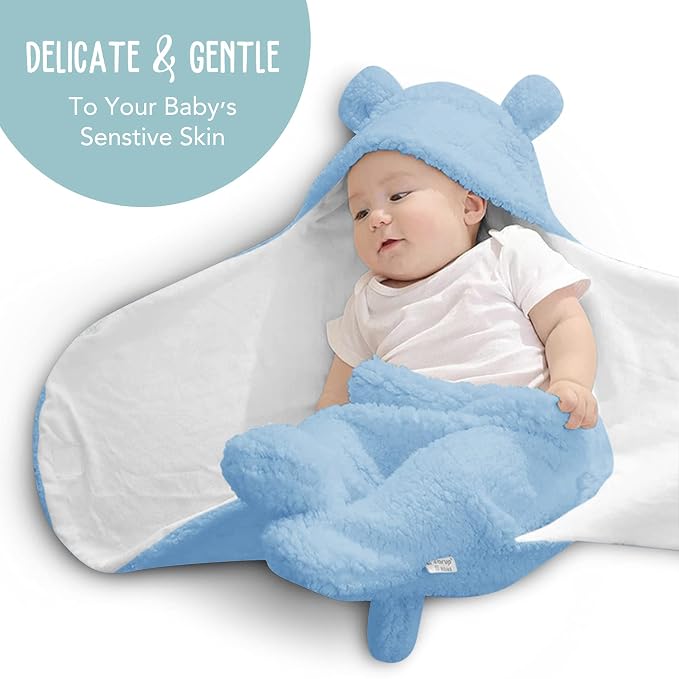 BlueMello Baby Swaddle Blanket | Ultra-Soft Plush Essential for Infants 0-6 Months | Receiving Swaddling Wrap Blue | Ideal Newborn Registry and Toddler Boy Accessories | Perfect Baby Girl Shower Gift
