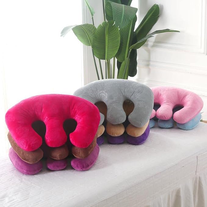 Chest Pillow Breast Support Velvet Cotton Massage Cushion Detachable Pad Comfortable Bolster Suitable for Salon Home Travel Breastfeeding Sleep, Rose Red, 16.9x11 inch