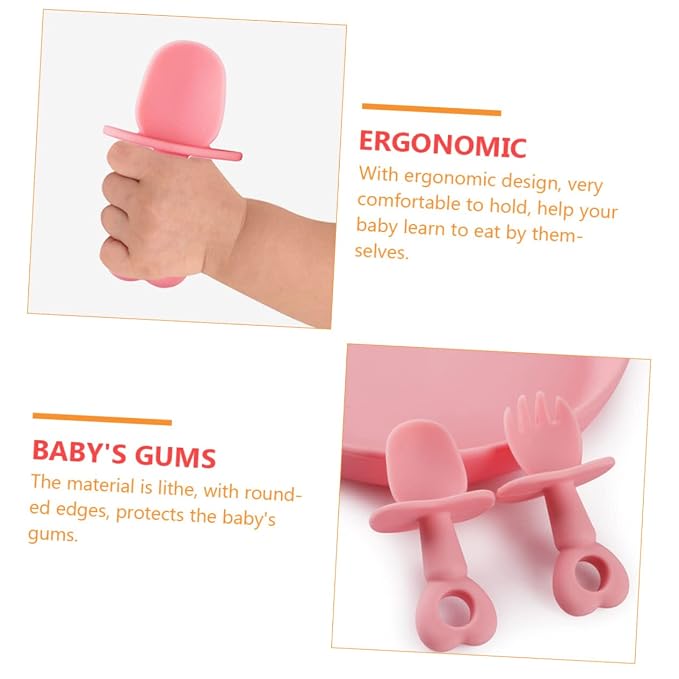 Yardwe 2pcs Adorable Boy Girl Fork Spoon Heart-Shaped Food-Grade Silicone Tableware for Training Safe Non- Design for Years Old