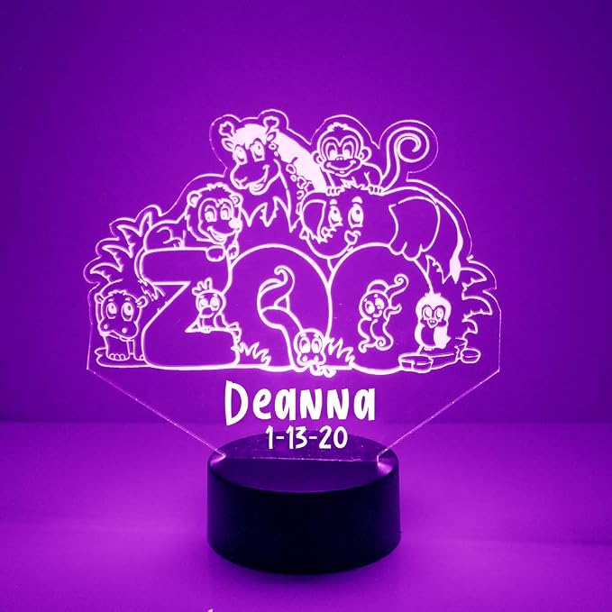 MMS Zoo LED Night Light Lamp, Personalized with Your Name or Text, Remote Control with 15 Colors, 4 Light Modes, Customized Gift LED Lamp to Light Up the Room, USB Cord or Battery Power