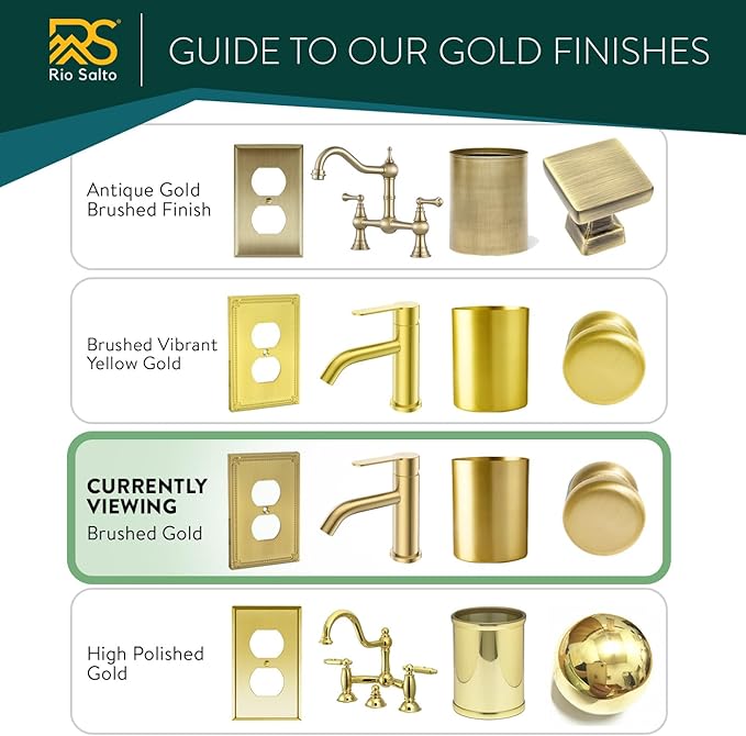 Rio Salto Flower Collection Single Gang Duplex 8 Pack ??Brushed Brass Gold Metal Outlet Cover, Light Switch Covers Decorative Midsize 5" x 3.13" Plug Cover Plate, Luxury Artisanal Premium Wall Plate
