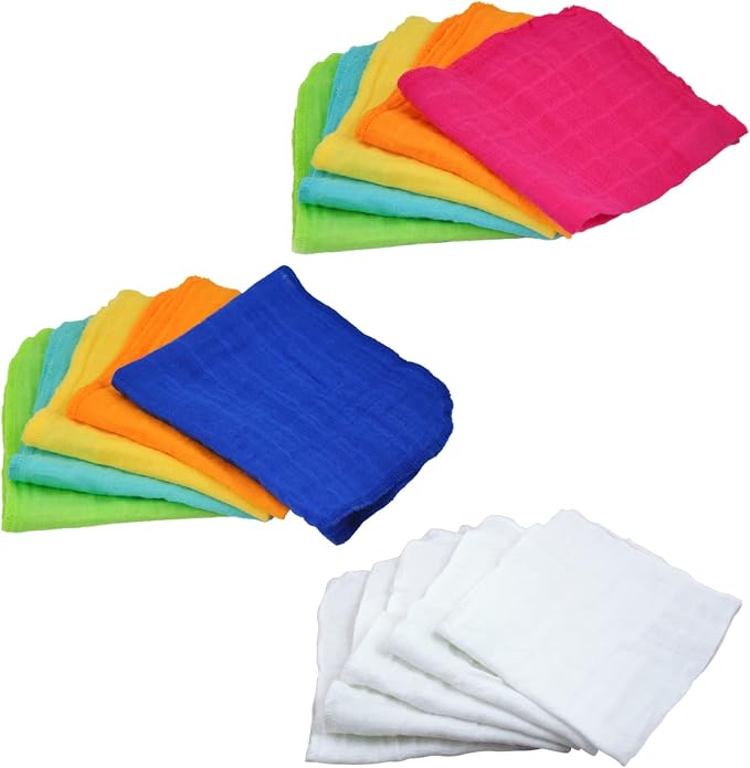 Green Sprouts Absorbent Organic Cotton Muslin Cloths, Hypoallergenic, Standard 100 by Oeko-TEX Certified, Reusable Baby Wipes, White, One Size, 5-Pack