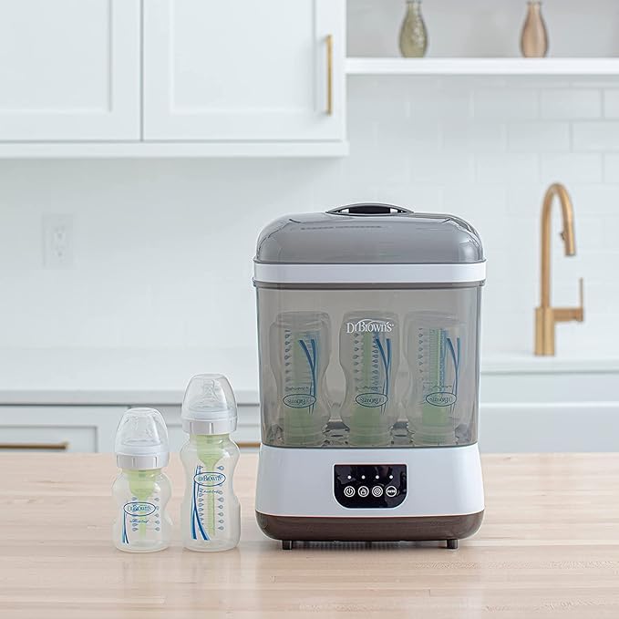 Dr. Brown's Clean Steam Baby Bottle and Pacifier Sterilizer and Dryer with Folding Baby Bottle Drying Rack