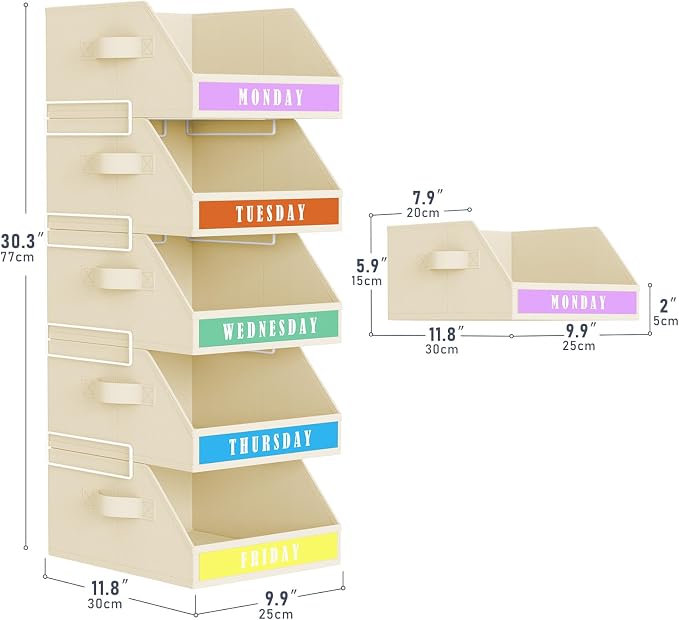 DIMJ Closet Organizers Storage Bins - Clothes Organizer Kids with Weekly Labels & Frame, Stackable Basket Organization, Foldable Shelf Storage Container for Wardrobe Bedroom