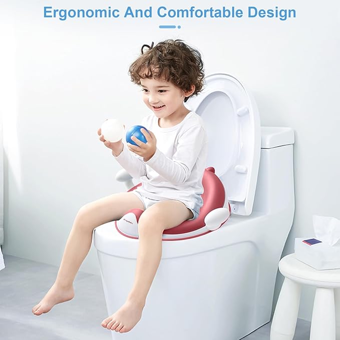 ANGELBLISS Baby Potty Training Toilet Seat with Soft Cushion Handles, Haute Collection, Double Anti-Slip Design and Splash Guard for Boys and Girls (Dark Pink)