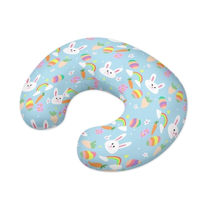 Rabbit Carrot Eggs Nursing Pillow Cover with Hidden Zipper Washable Breathable Elastic Fabric Breastfeeding and Bottle Feeding Slipcover for Home Nursery Room Easter Decor