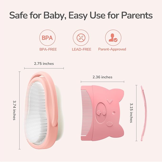 3-in-1 Baby Cradle Cap Brush kit, Soft Baby Brush, Curved Comb & Bath Sponge | BPA-Free Cradle Cap Treatment Set for Newborns, Infants Dry Skin Flakes Removal, Pink