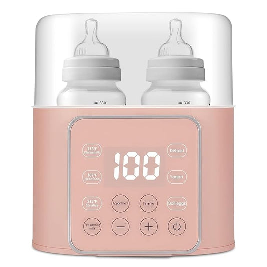 Baby Bottle Warmer 9-in-1 Multifuntion Breast Milk Warmer, Fast Baby Food Heater & Defrost Warmer with Timer for Twins, LCD Display Accurate Temperature Adjustment, 24H Constant Mode (Rose)