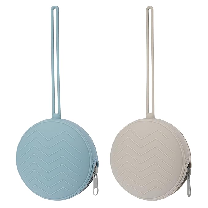 2 Pack Silicone Pacifier Holder Case, BPA-Free Silicone Newborn Pacifier Holder for Baby Boys & Girls, Travel Pacifier Storage Case for Diaper & Strollers (Ether/Light Grey)