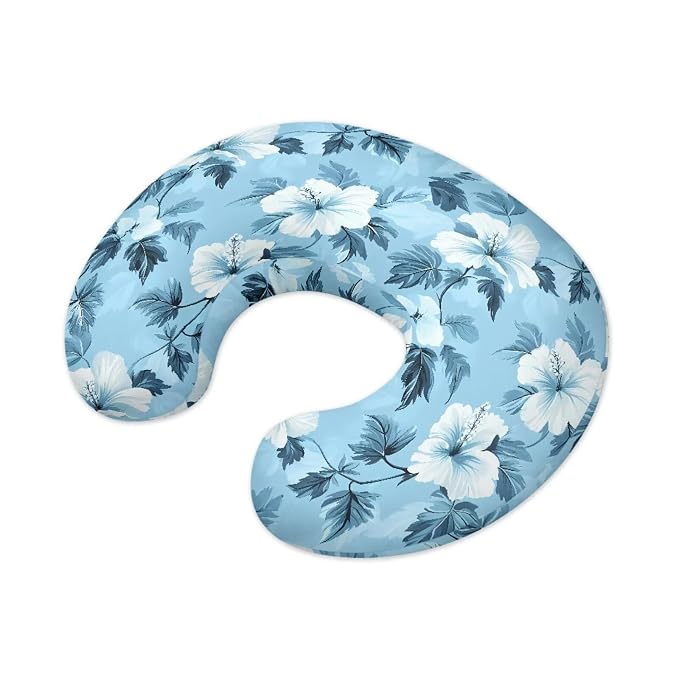 Forchrinse Blue Hibiscus Nursing Pillow Cover Baby Removable Nursing Covers for Breastfeeding Pillow,Infant Feeding Pillow Cover for Bottle and Breast Feeding