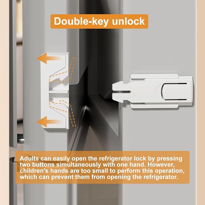 2Pack Fridge Locks for Kids, Child Proof Refrigerator Door Locks for Toddler and Baby Safety, Freezer Locks for Kids with Sticky Adhesive for RV Refrigerator, No Tools Required Childproof Locks