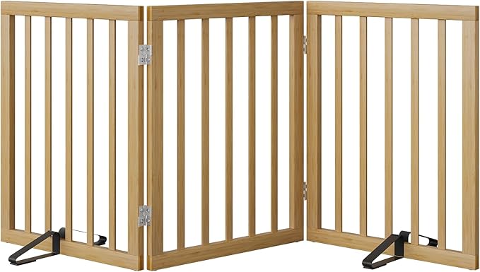 Dog Gates for Doorways Stairs, Foldable Freestanding Pet Gate, Dog Fences Indoor, Bamboo Dog Gates (Natural, 18-55" Wide)