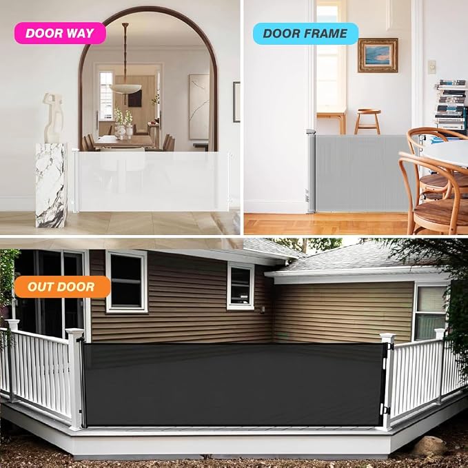 Docal 120 Inch Extra Wide Baby Gate for Large Opening Retractable Baby Gates for Doorway Extra Long Dog Gate for The House Outdoor Large Pet Gates for Dog,Mesh Child Gate, Black (Upgraded ver.)