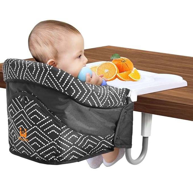 MTWML Hook On High Chair with Tray,Portable Baby High Chair that Attaches to Table,Clip On Fast Table Seat for Babies and Toddlers.Baby Feeding Seat for Dining Tables and Counter(Stripe-Black)