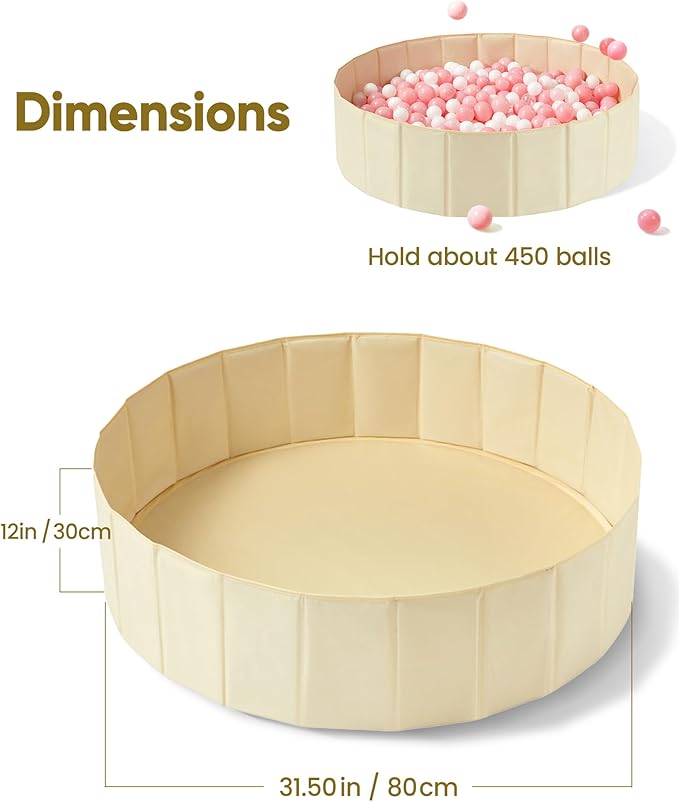 Hikiddy Baby Ball Pit Foldable, 31.5 Inch Ball Pits for Toddlers Round, Kiddie Baby Playpen Ball Pool, Idea Gift for Babies-Balls NOT Included(Light Beige)