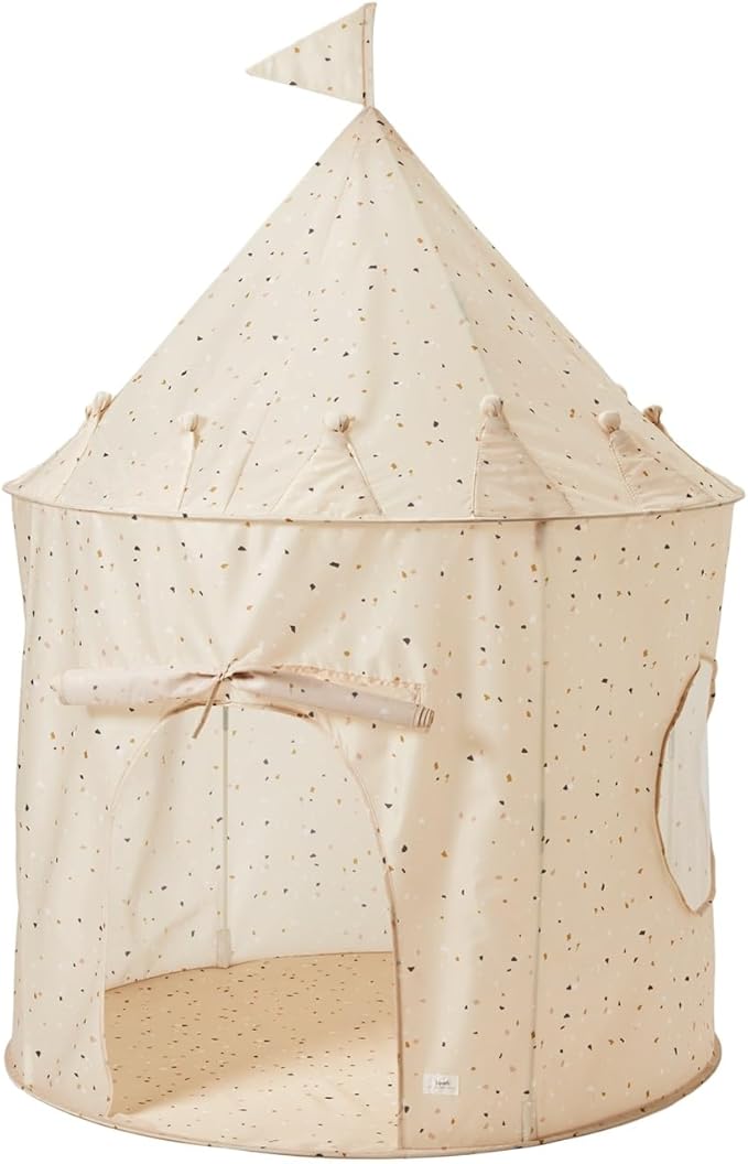3 Sprouts Kids Play Tent - Sustainable Recycled Fabric ??Fun Spacious Childs Playhouse for Indoor Games for Boys & Girls - Durable Fort Pop Up House for Toddlers & Children Age 3-10 - Terrazzo Beige