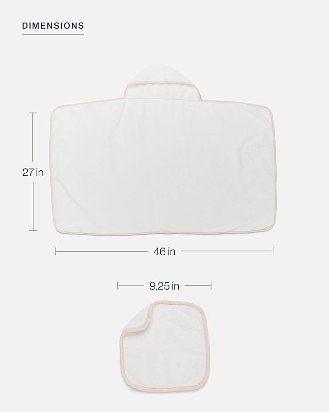 Lalo The Hooded Towel & Washcloth Set, 100% Organic Cotton, Soft on Sensitive Skin, Durable & Absorbent, Machine Washable, Includes One Baby Towel and Two Washcloths - Grapefruit