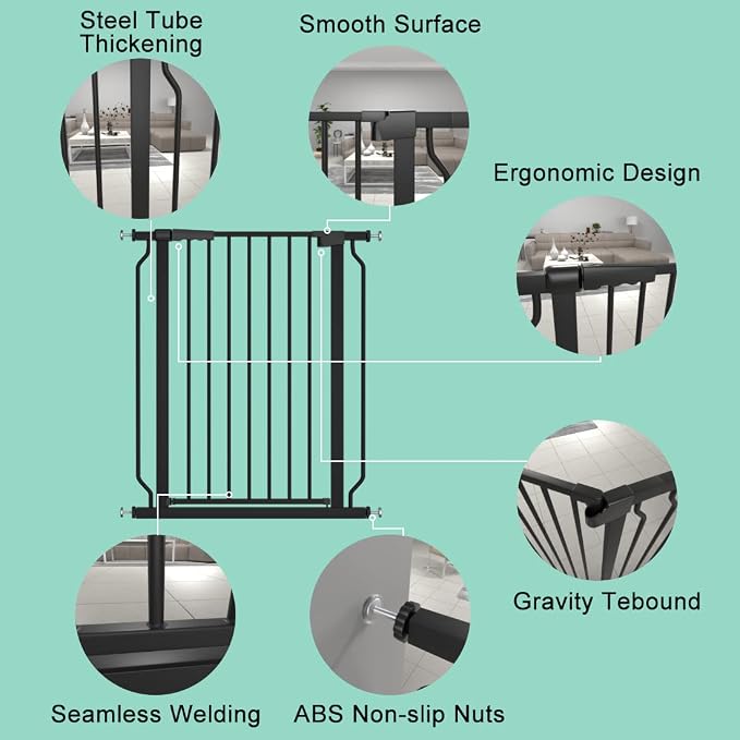 ALLAIBB Black 40.55" Extra Tall Wide 29.92-62.60" Baby Gate Pressure Mounted Walk Through Child Kids Safety Toddler Tension Pet Dog Gates with Extension for Doorways Kitchen