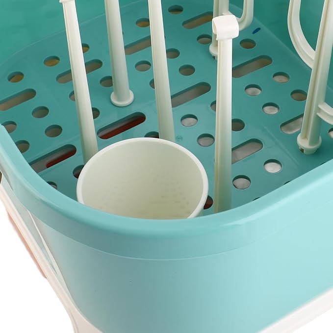 Ejoyous Baby Bottle Drying Rack Organizer, Nursing Bottle Storage Box, Compact Household Dust Proof Draining Thickened Plastic Bottle Holder Box for Home Travel (Green)