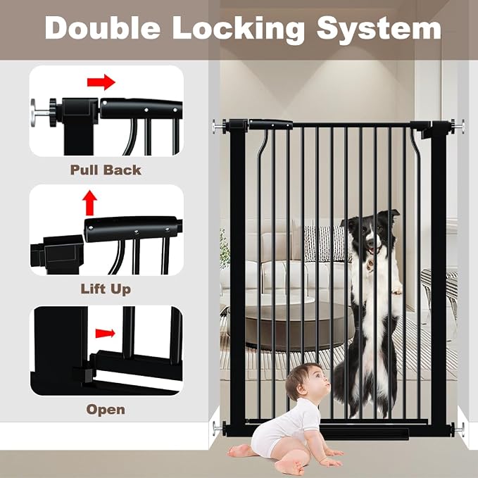 40.55" Extra Tall and Wide Baby Gate, 76.8-79.5 in Gates for Dogs Indoor with Door, Walk Through Long Pet Gate for Large Openings, Pressure Mounted Child Safety Gate for House Kid, Black