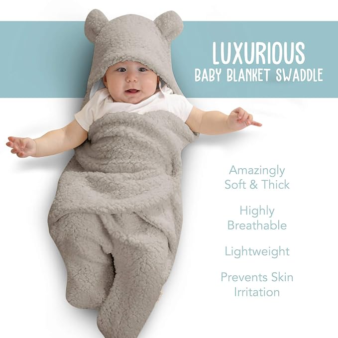 BlueMello Swaddle Blanket | Ultra-Soft Plush Essential for Infants 0-6 Months | Receiving Swaddling Wrap Grey | Ideal Newborn Registry and Toddler Boy Accessories | Perfect Baby Girl Shower Gift