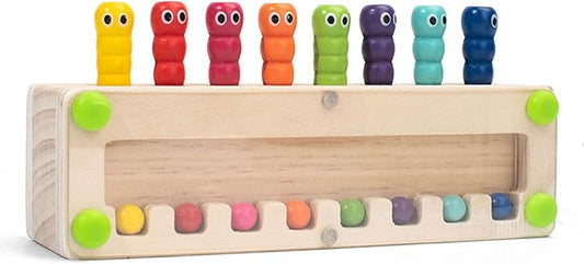 Montessori Color Recognition Wooden Peg Game, Guess Matching Stacking Column Toy,Model a