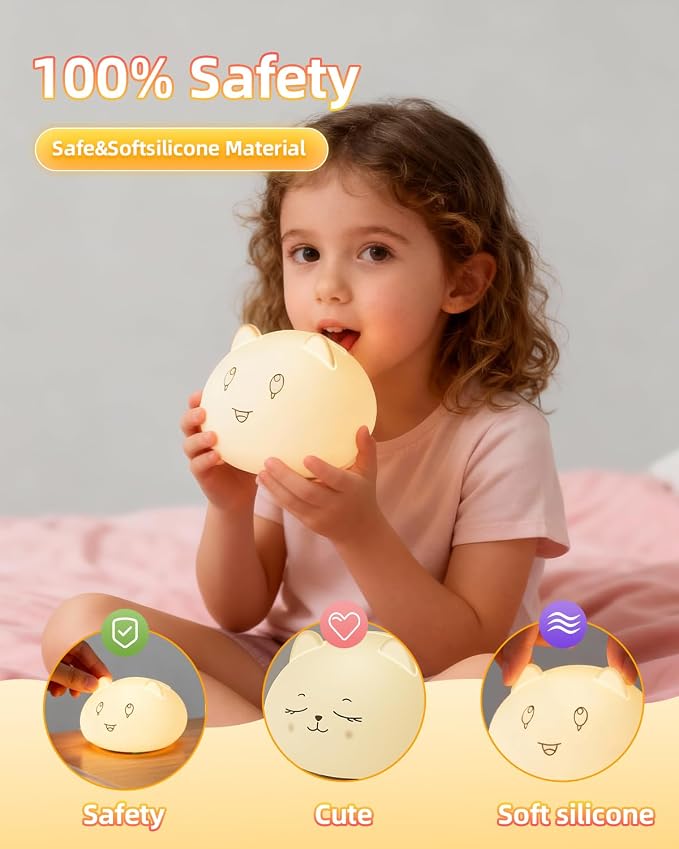 Capybara Night Light for Kids, Cute Animal Silicone Touch Lamp with Bluetooth Speaker, APP Control RGB Color Changing, Timer & Alarm Clock, Rechargeable Nursery Nightlight for Baby Girls Boys Bedroom