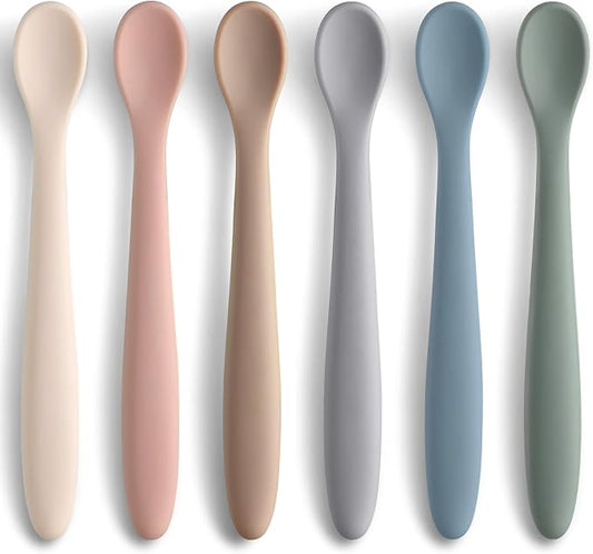 6 Piece Silicone Baby Feeding Spoons, First Stage Infant Soft-Tip Easy on Gums, Utensils Supplies, Training Spoon Self-feeding, Dishwasher & Boil-proof - Morandi