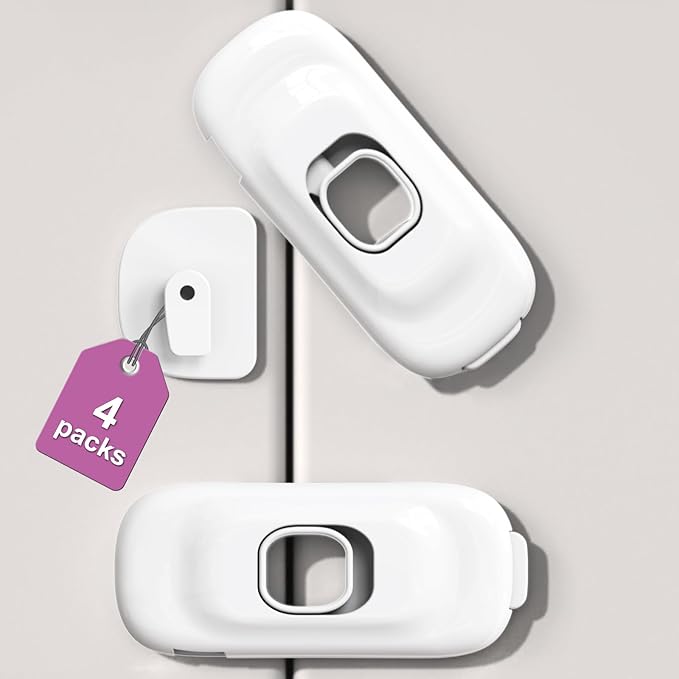 Child Proof Refrigerator Lock, 4 Pack Fridge Locks for Kids with 3M Adhesive Backing, Fridge lock for Refrigerators,Oven Lock,Drawers,Wardrobes and Freezers,Child Safety Cabinet Locks Baby Proofing