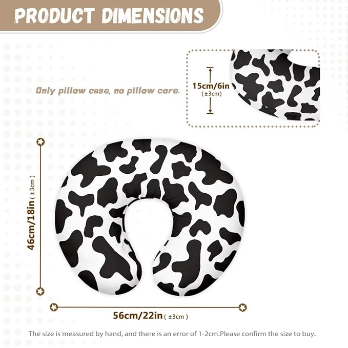 Cow Print Nursing Pillow Cover C Shape Pillow Slipcovers Dust Cover Novelty Breastfeeding Pillowcase Girl Boy,Hidden Zipper Design Soft and Skin-Friendly