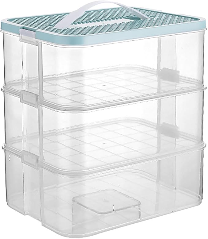 Plastic Storage Organizer for Lego Box Kids Child Toy Stackable Containers with Lids Bins 3 Layers Adjustable Compartments Building Blocks Chest Case