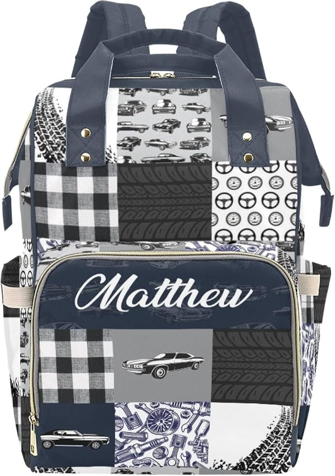 Customized Car Blue Mummy Bag Custom Nursing Bags with Name Tote Bag Personalized Diaper Bag Backpack Gift for New Dad Mom