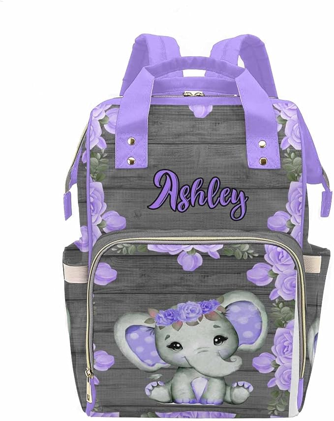 M YESCUSTOM Diaper Bags for Mom Personalized Purple Flower Baby Bag Backpack for Men Women Custom Newborn Nappy Mommy Bag